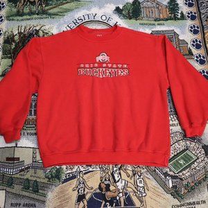 Vintage Ohio State Buckeyes Red Knit Sweatshirt All Embroidered Mens XL Relaxed